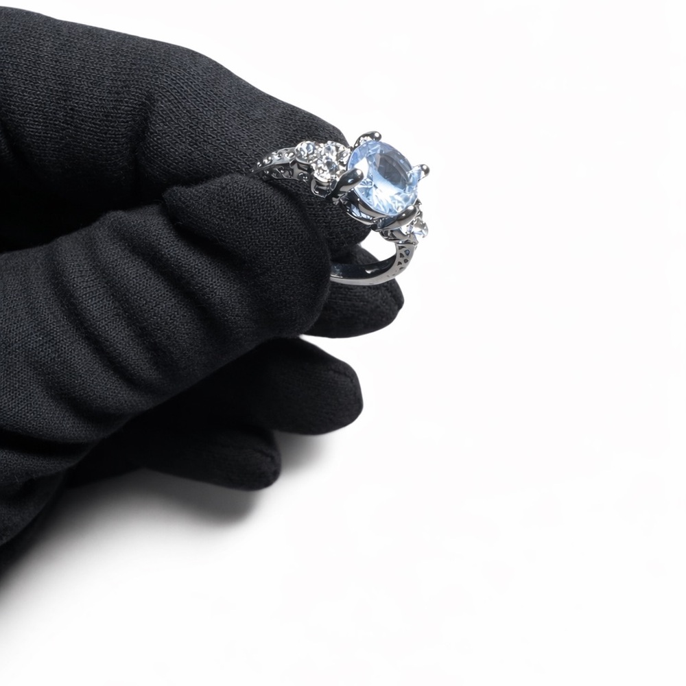 Swarovski Silver Ring with Light Blue Crystal Center